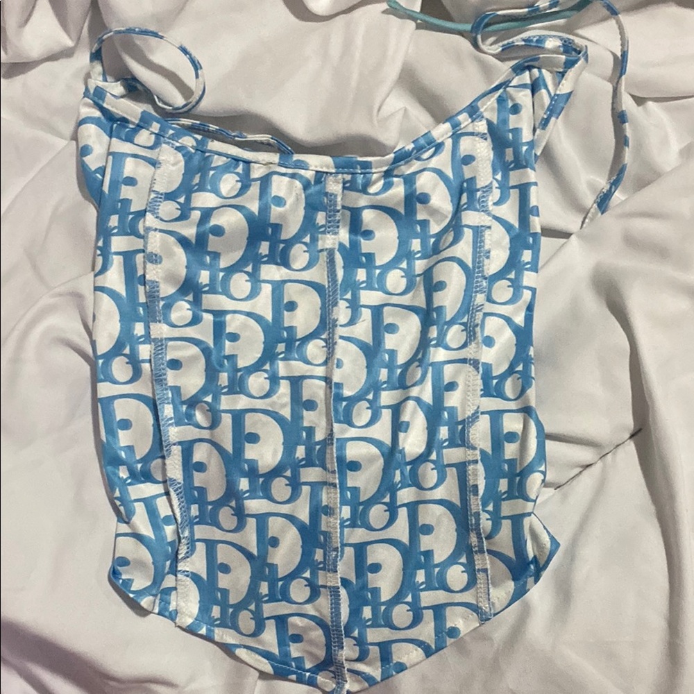 Blue and White Monogram Swimsuit
